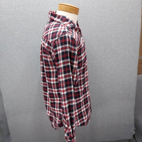 Bogari Mens Large Red Plaid Pocket Long Sleeve Button Flannel Made in Italy - Picture 2 of 4